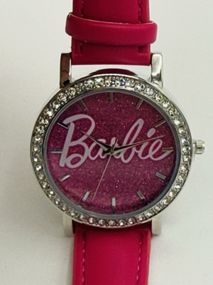 Women's Barbie Glitter Dial Pink Strap Watch Limited Edition Silver Tone