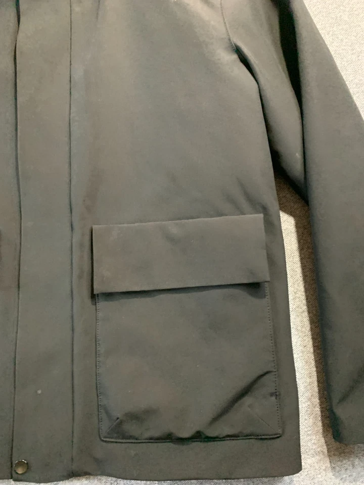 Chaqueta Zara Para Hombre Grande Negra Botón a Presión Cremallera Completa Acolchada Con Capucha Parka Exterior Foto 3 de 4