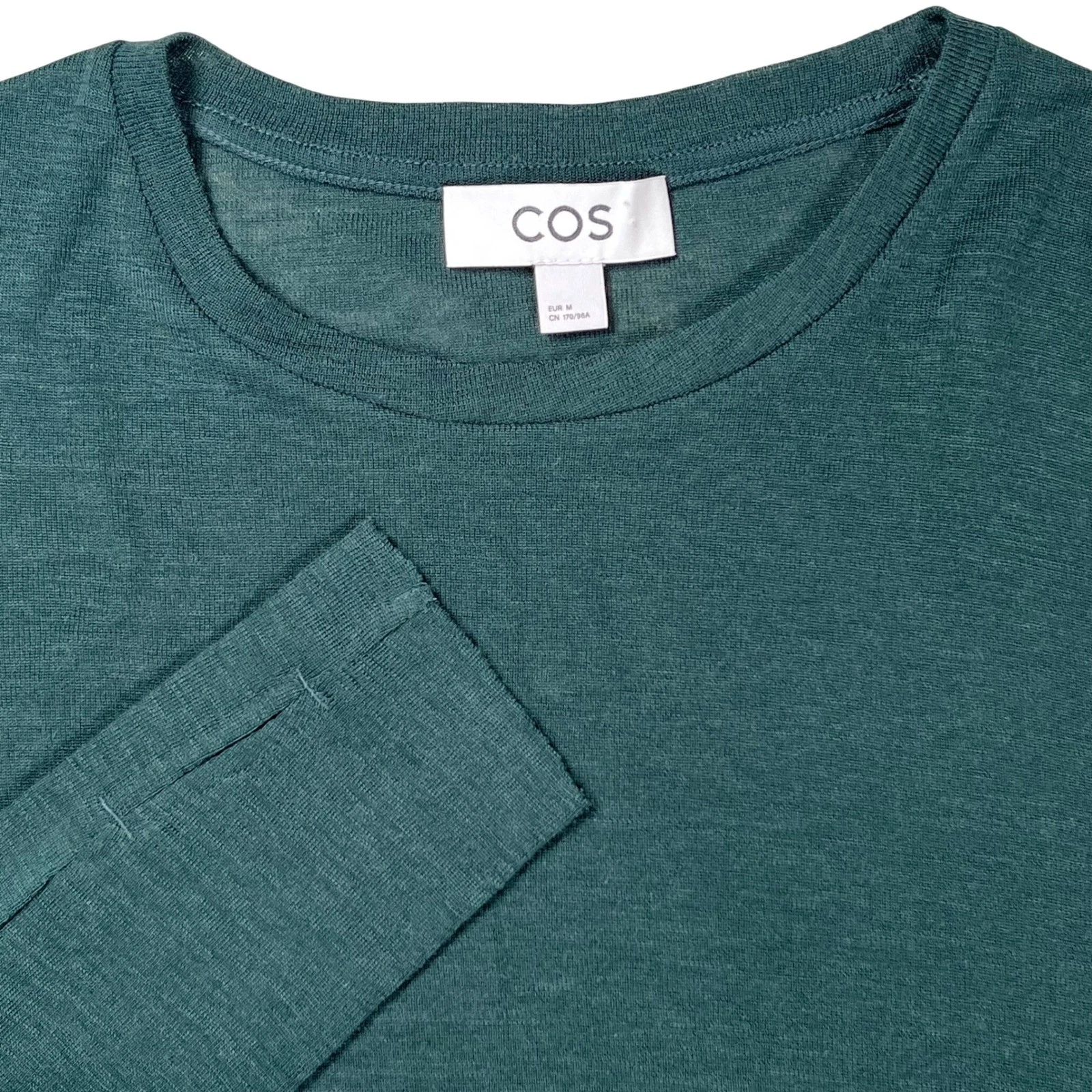 COS Wool Long Sleeve Top Women Medium Wool Green Thumbhole Minimalist Base Layer