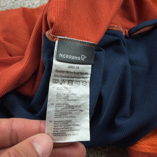 Norrona Shirt Mens Small Orange Blue Equaliser Base Layer Merino Wool Blend - Picture 6 of 11