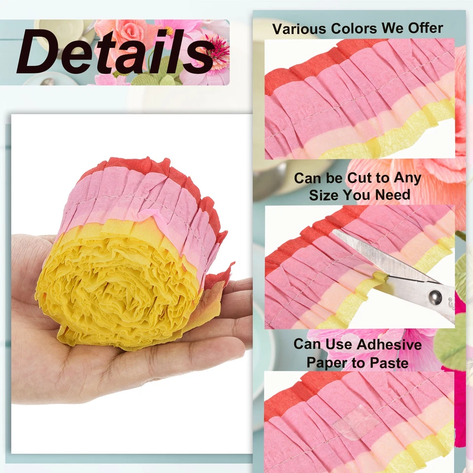 8 piezas serpentinas de papel crepé, papel de decoración de 9,84 pies amarillo, rojo, rosa Foto 4 de 4