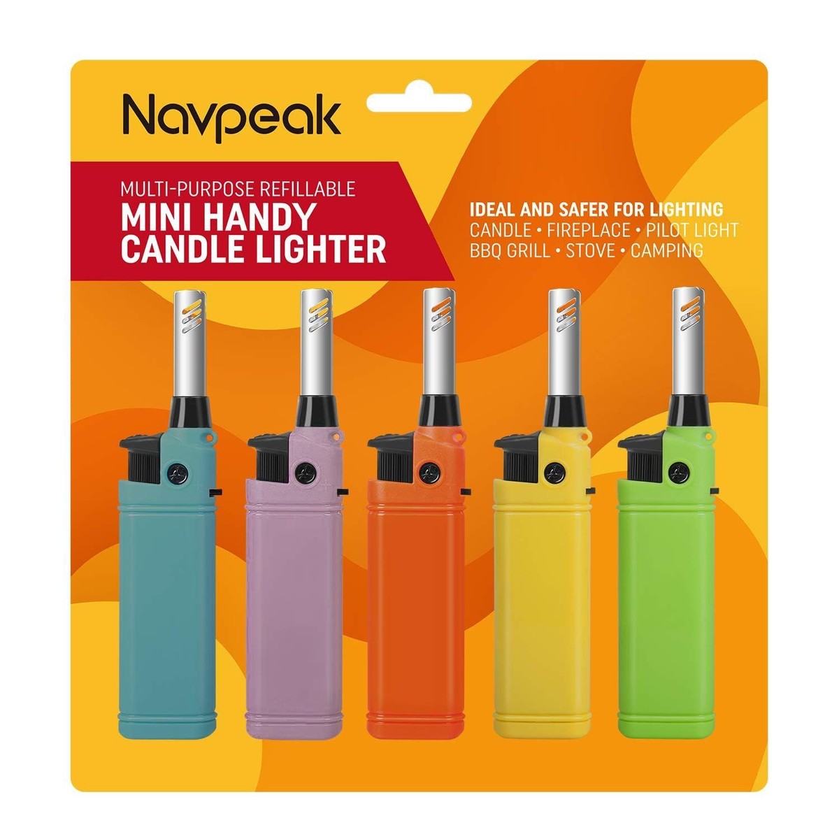 Mini Candle Lighter 5 Pack Refillable Long Neck Butane Gas Lighters for  Stove