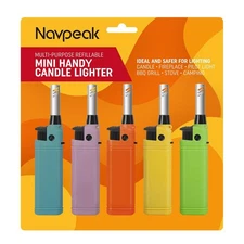 Mini Candle Lighter 5 Pack Refillable Long Neck Butane Gas Lighters for Stove