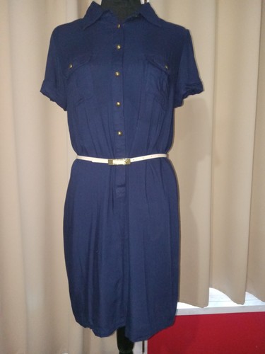 Allision Brittney navy belted shirt dress (S) - Picture 1 of 4