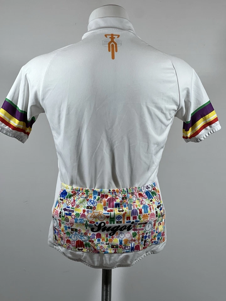 Camiseta deportiva de ciclismo Sugoi para mujer S/P blanca manga corta logotipo corazón malla 3 bolsas Foto 3 de 4