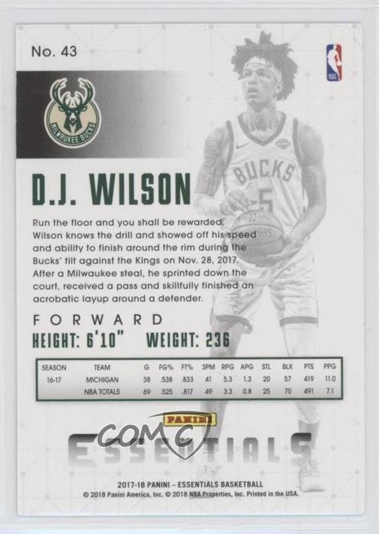 2017-18 Panini Essentials Retail Thin Stock DJ Wilson #43 9gr thumbnail 2