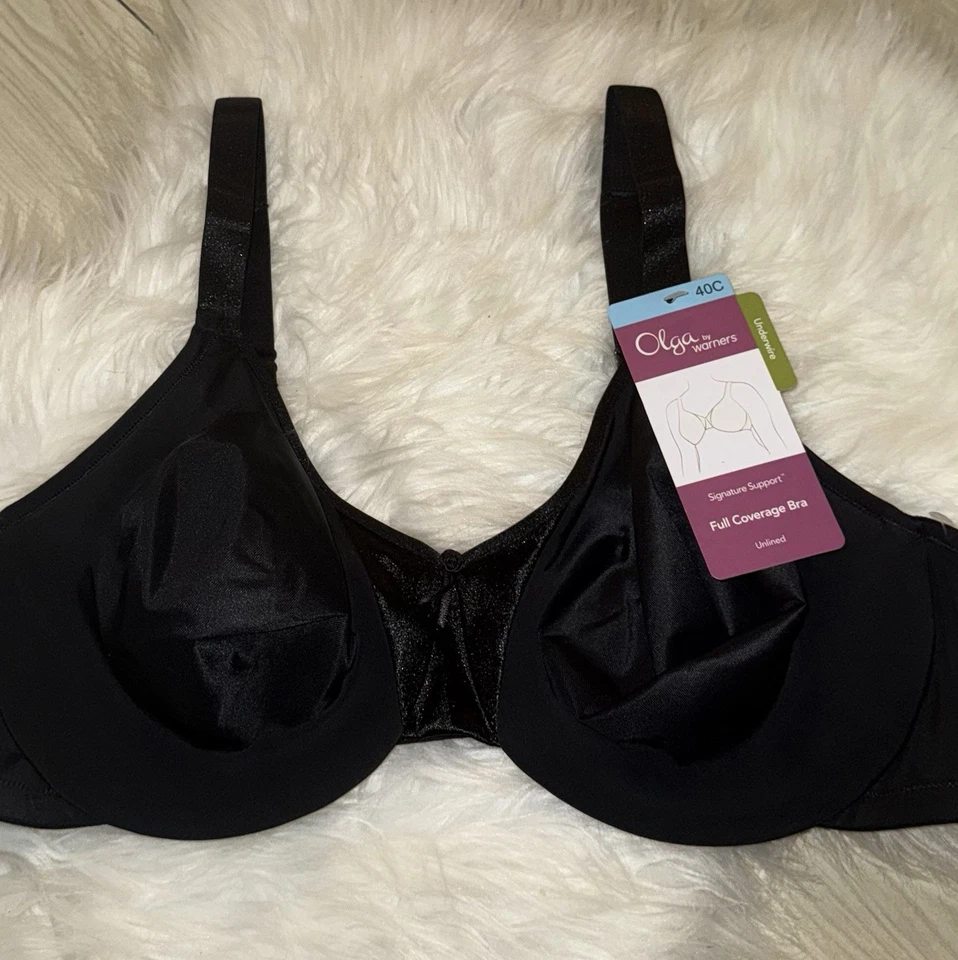 Sujetador Olga Signature Soporte Panel Satinado Cobertura Completa UW Mujer 40C Negro Nuevo Foto 3 de 4