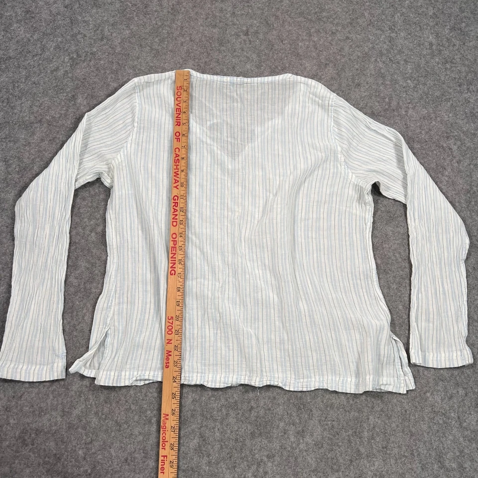 Top de manga larga Horny Toad blanco azul a rayas de algodón orgánico para mujer talla XL Foto 4 de 4