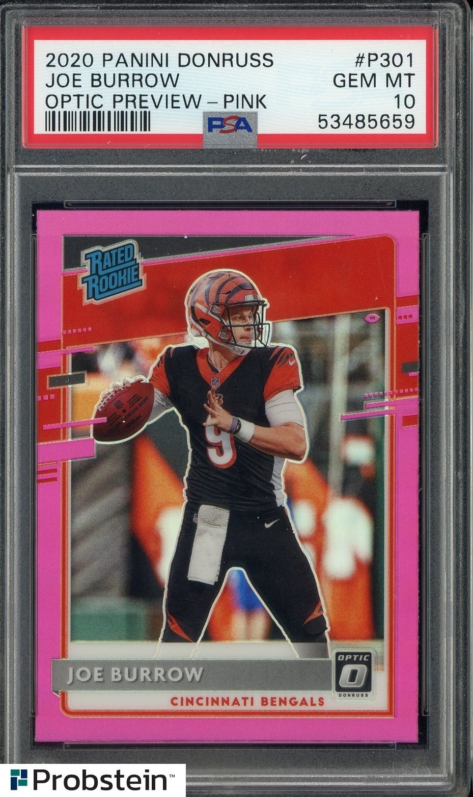 2020 Donruss Optic Preview Pink Prizm #P301 Joe Burrow Bengals RC Rookie PSA 10