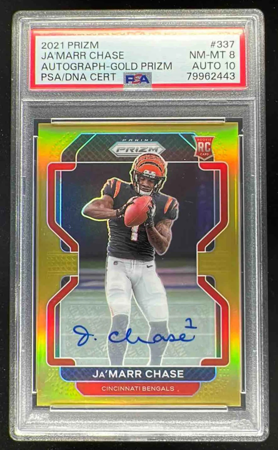 2021 Panini Prizm Rookie Autographs Gold #337 Ja'Marr Chase RC Auto /10 PSA 8