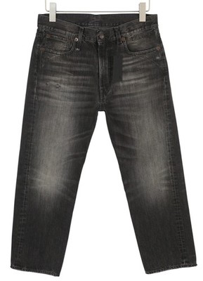 R13 Boyfriend Women Jeans 27 Wilson Black Washed Faded Cropped Relaxed Denim *