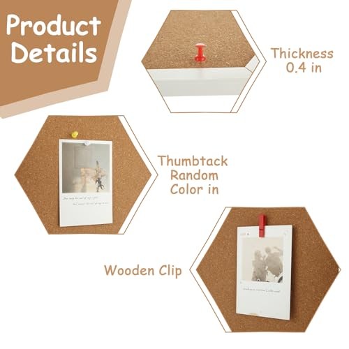 4 Pack Cork Bulletin Board Hexagon White, Small Framed Corkboard Tiles for - Picture 5 of 8