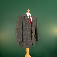 Harris Tweed Herringbone Wool Blazer Mens 40S Regular Grey Jacket Sport Coat