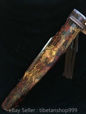 48" Chinese Wood Lacquerwork 24K Gold Gilt Landscape Musical Instrument Guzheng