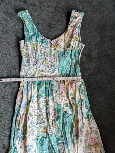 Vintage 60er Jahre Miss Maisel Floral Rose Patchwork ärmelloses Sommerkleid Gr. XS/S - Bild 8 von 10