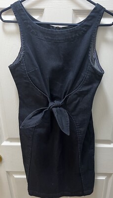 Anthropologie HOLDING HORSES Clara Tie Front Sheath Dress Dark Blue Denim Size 4