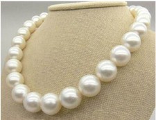 Huge 18"12-13mm genuine natural south sea white round pearl necklace 585AAA