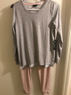 Tahari Women's pc Pajama Set S Gray Pink Stripe NEW Long
