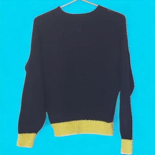 Suéter Vanessa Bruno Azul Marino con Banda Amarilla Mezcla Lana/Alpaca ~ $334 - Imagen 3 de 7