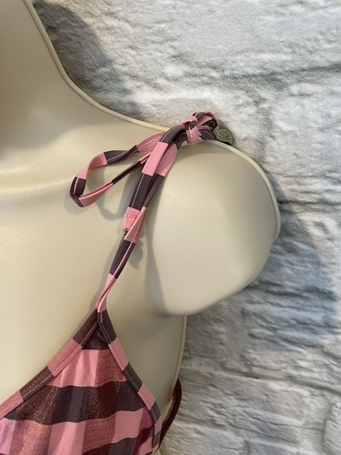 Tigerlily Women's Jane Abbey 60's Pink Plaid Triangle Side Tie Bikini Size US 6 - Picture 7 of 11
