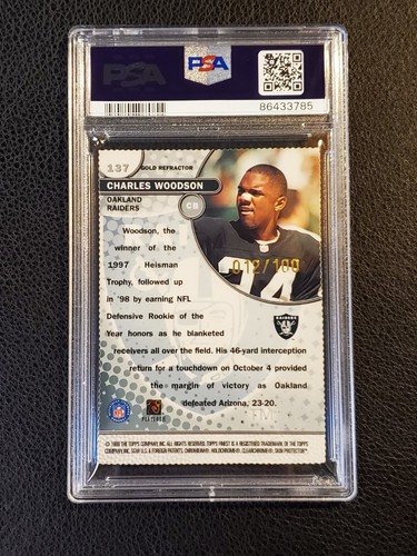 1999 Finest Charles Woodson Gold Refractor With Coating /100 PSA 8 Raiders - Picture 2 of 3
