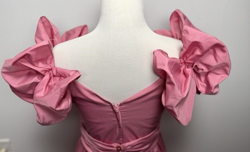 80s Pink Prom Bridesmaid Formal Gown Dress Puffy Dramatic Sleeve Flowy XS Sm Vtg - Picture 10 of 13