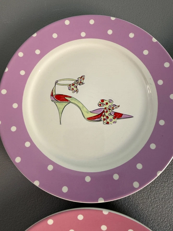 4 Rosanna High Heel Stiletto Shoe Luncheon Plates Colorful Pastel Polka Dot 8" - Image 2 of 4
