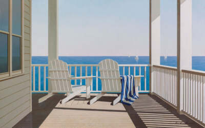 Twin Chairs by Zhen-Huan Lu Art Print Beach House Coastal Ocean Seascape 17x26