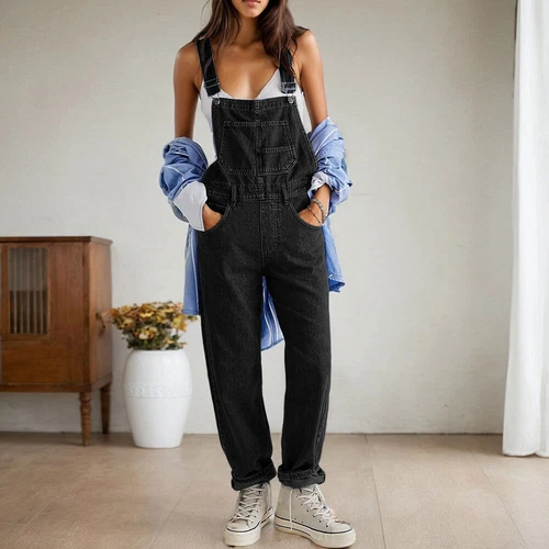 Damen Latzjeans Latzhose Denim Jumpsuit Baggy Overalls Jeanshosen Trägerhosen DE - Bild 14 von 20
