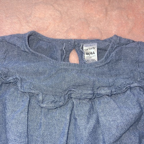 Carter’s Girls Size 4T 4A Blue Denim Long Sleeve Casual School Play Shirt Top - Picture 2 of 8