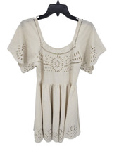 Staring at Stars Dress Womens 4 Ivory Cream Eyelet Square Neck Bell Sleeve Boho