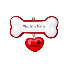 Dog Bone with Dangling Heart Personalized Christmas Ornament