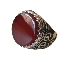 NATURAL RED ONYX DECEMBER BIRTHSTONE SOLID 925 SILVER HEAVY OXIDIZED MENS RING