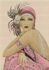 Art Deco Lady in Pink Dress Counted Cross Stitch CHART No. 1-29