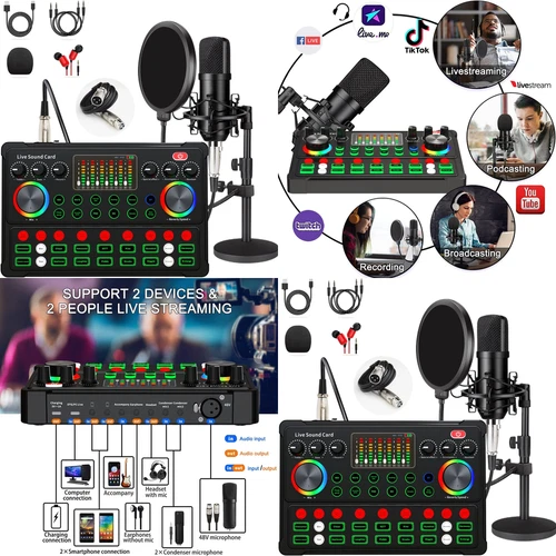 Podcast Mixer Equipment Microphone Bundle Kit Studio Audio Recording Condenser - Picture 1 of 12