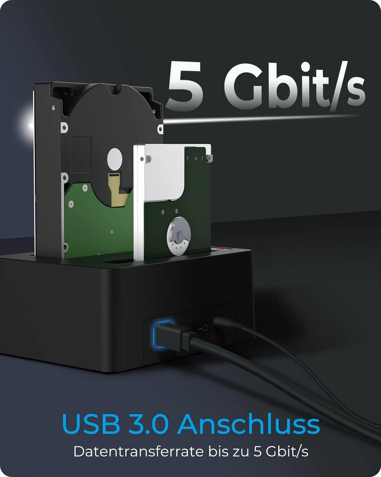 Dual HDD / Festplatten Docking Station USB 3.0 für SATA 25 Zoll & 35 Zoll Fes... - Bild 3 von 4