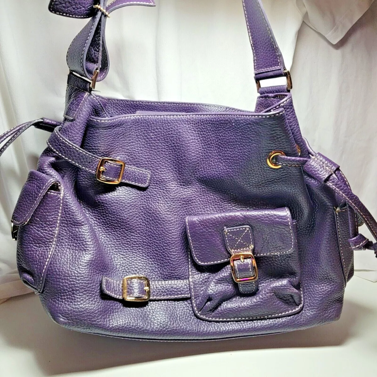 Maxx New York Large Purple Leather Purse Three Exterior Pockets eBay