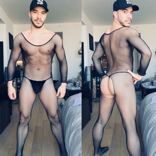 Sexy Hombres Lencería de Malla Negra Chaleco Corsé Tirantes Medias Body Ropa Interior - Imagen 2 de 34