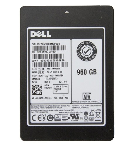 Samsung SM863a 960GB SSD DELL 6Gbps Solid State Drive MZ-7KM960B MZ7KM960HMHQ0D3 - Picture 1 of 2