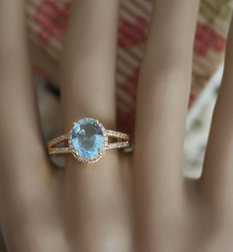 Vintage Jewellery Ring Aquamarine White Sapphires Antique Jewelry Size P - Picture 4 of 4