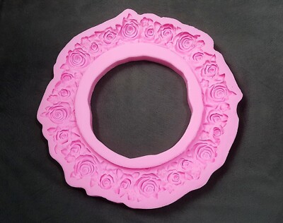 Moule En Silicone Forme Cadre Photo Rond 35cm - Déco Fleurs Roses Pour Résine Ou Plâtre