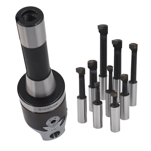 9Pcs 2" Boring Head R8 Shank 1/2" Carbide Boring Bar Set Milling For Bridgeport - Picture 3 of 7