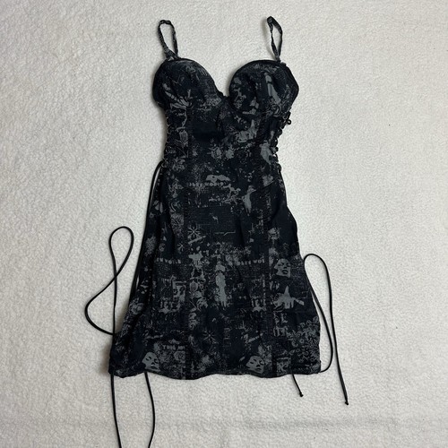 Y2K Guess Bodycon Corsette Lace Up Zip Black Emo Grunge Vamp Vintage 7