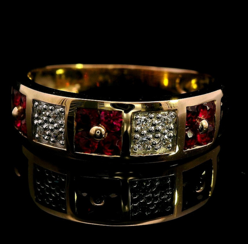 9ct Yellow Gold Ring, Crafted Rubies with Brilliant cut Diamond Accents - Picture 10 of 21
