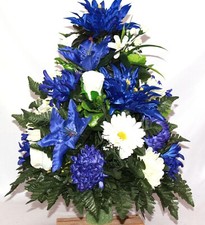 XL Handmade Blue and White-360 Degree-Cemetery Flower Arrangement - Artificial