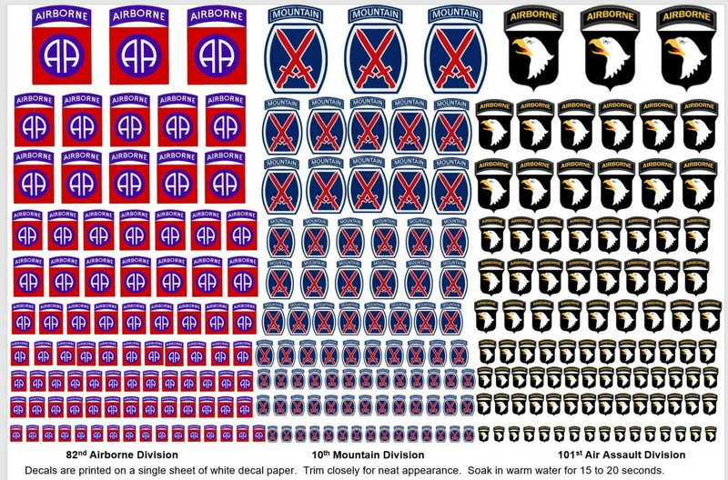 82nd Airborne 10th Mtn 101st Screaming Eagle Div Decals 1/35 1/48 1/24 1/16 1/25