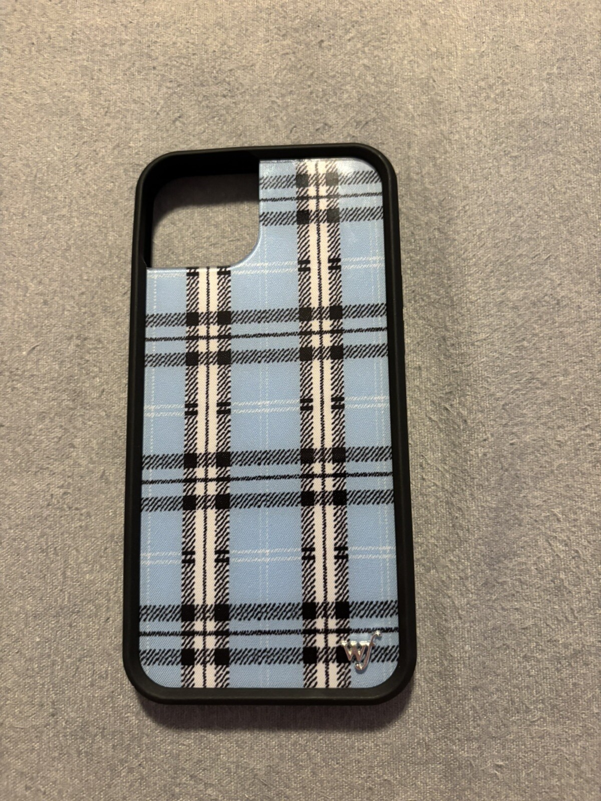 iPhone 15 Plus Case in White & Blue Plaid Wildflower Design-image