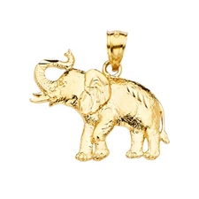 14K Yellow Gold Elephant Charm Pendant For Necklace or Chain