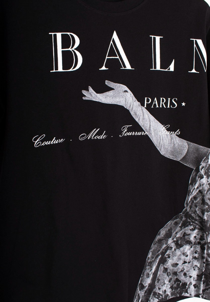 Original Balmain Jolie Madame Printed Men Black T Shirt Size M