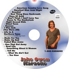 CUSTOM KARAOKE JAKE OWEN 20 SONG cdg CD G YEE HAW 8 SEC RIDE TELL ME MORE BEST